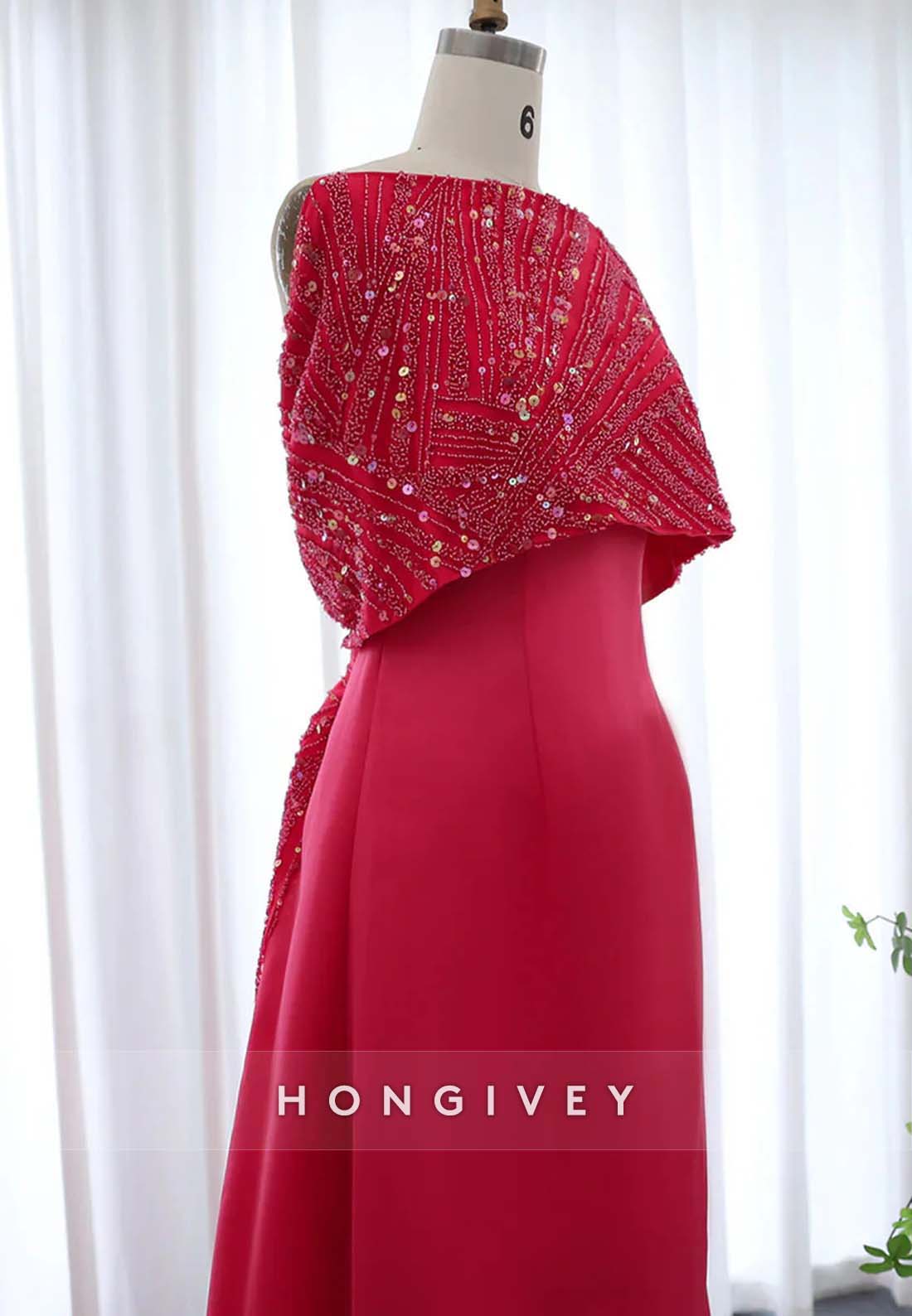 Floor-Length Pleated Mother of the Bride Beading A-line Shawl Evening Gown