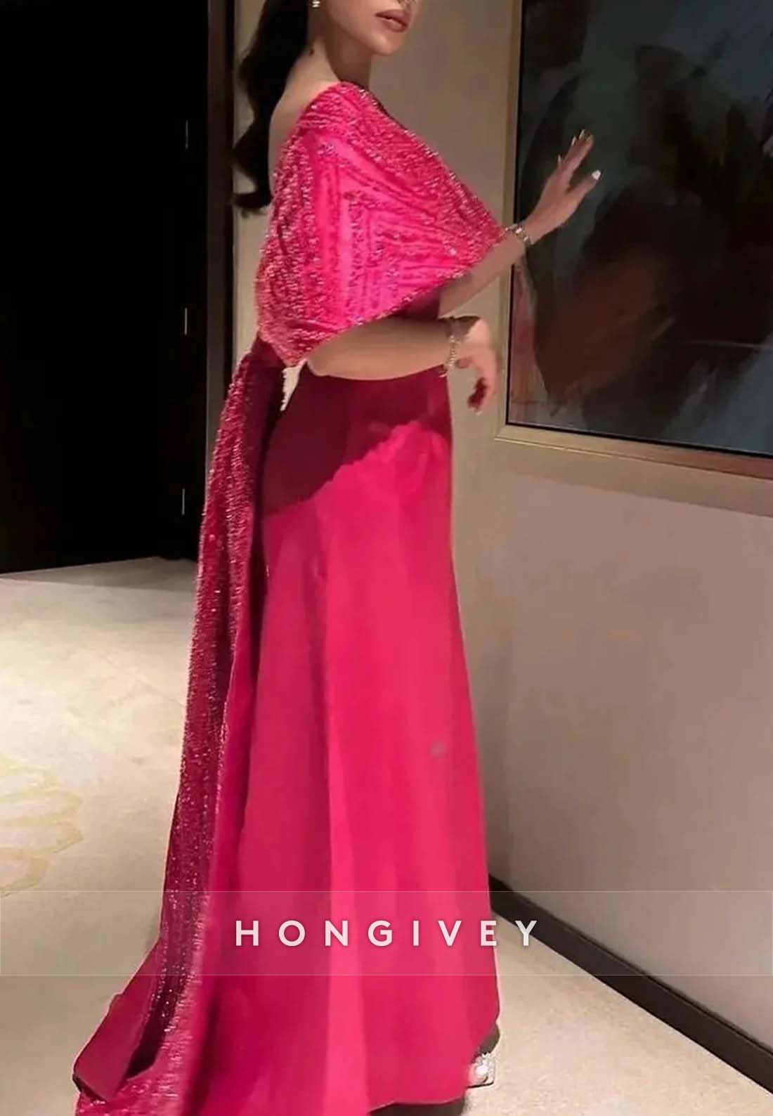 Floor-Length Pleated Mother of the Bride Beading A-line Shawl Evening Gown