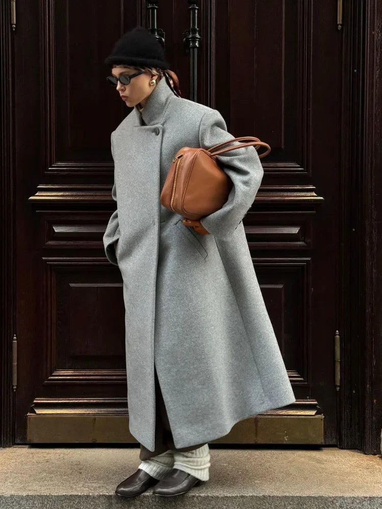 One Button Woolen Long Coat