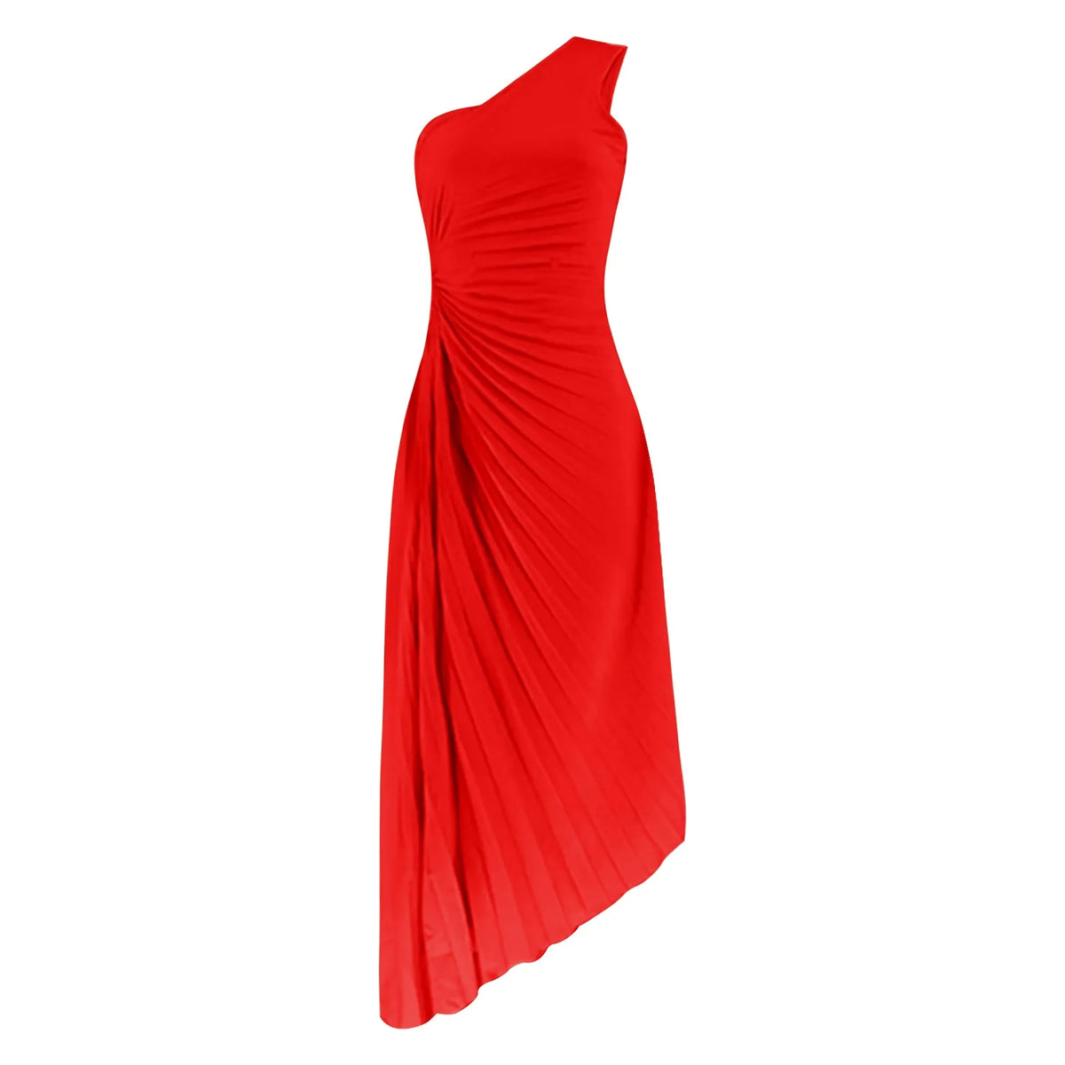 One Shoulder Pleated Cut Out High Split A-Line Maxi Dress - View 15