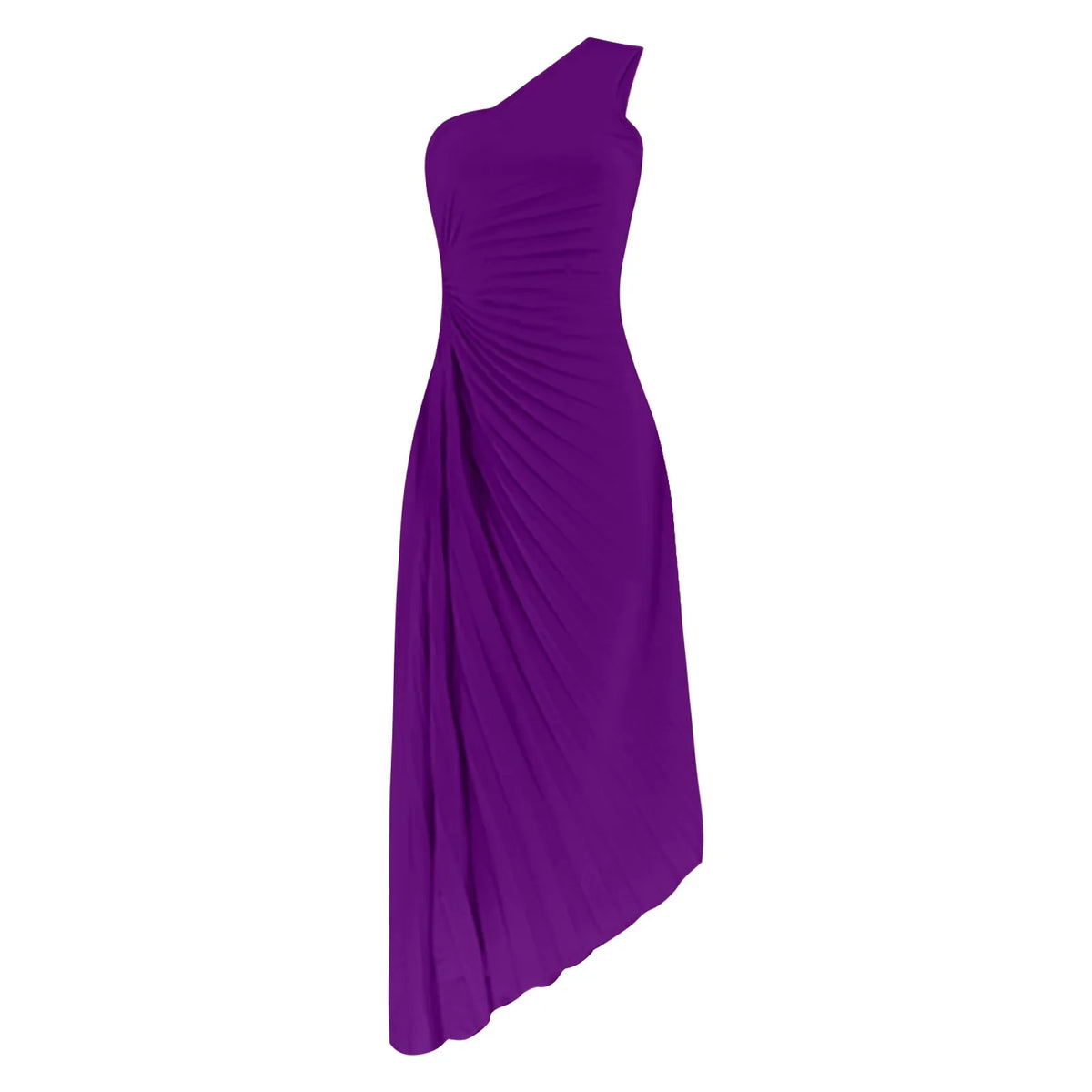 One Shoulder Pleated Cut Out High Split A-Line Maxi Dress - View 18