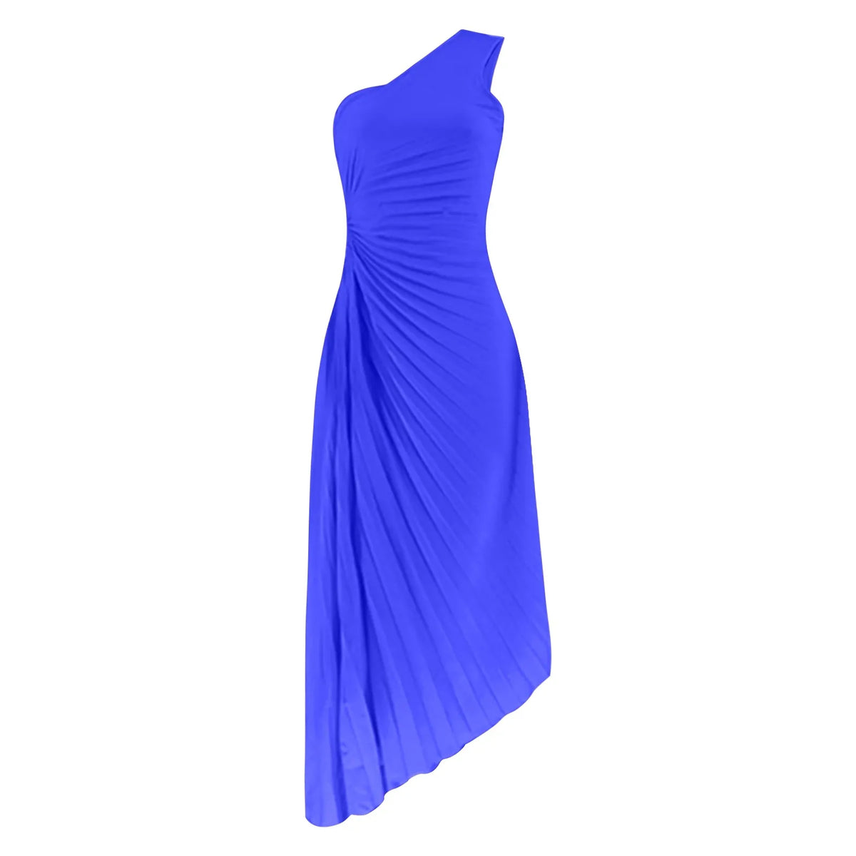 One Shoulder Pleated Cut Out High Split A-Line Maxi Dress - View 8
