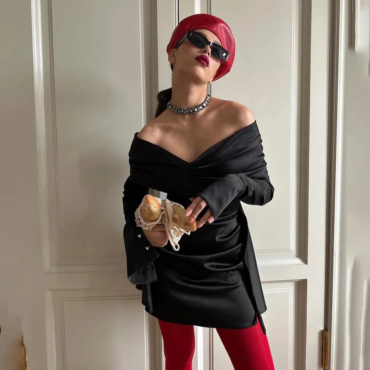 Elegant Off Shoulder Slim Mini Red Dress for Christmas Party - Fashionpara