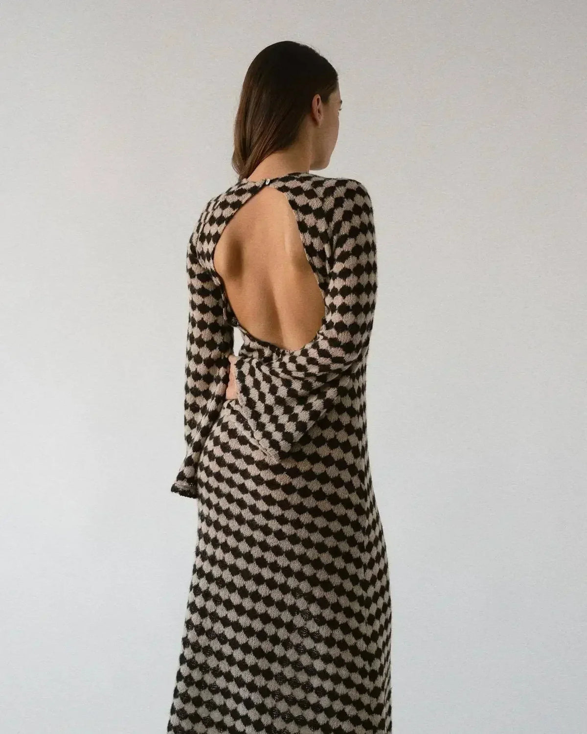 Checkerboard Print Knit A-Line Maxi Dress 5