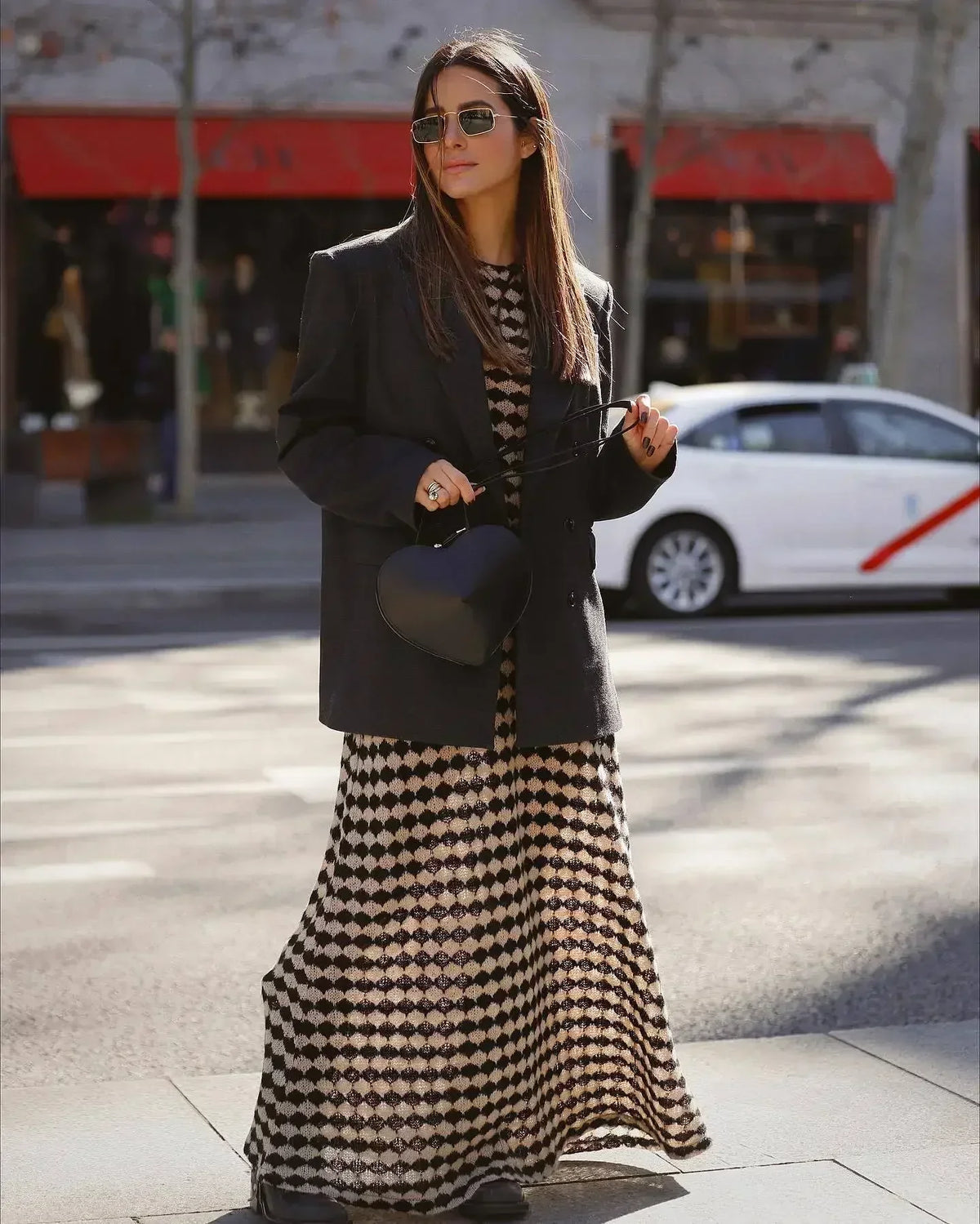 Geometric Print Sequin Long Sleeve Maxi Dress
