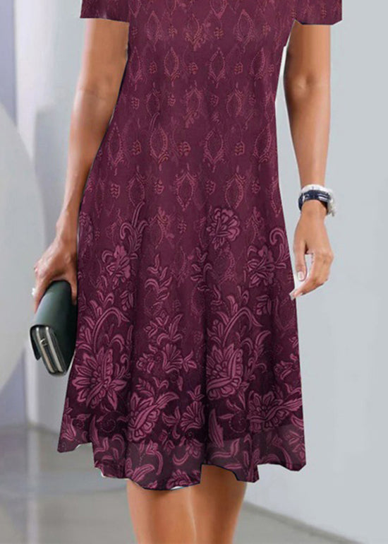 Damask Medallion Border Print Scalloped V-Neck Short Sleeve Dress - View 4