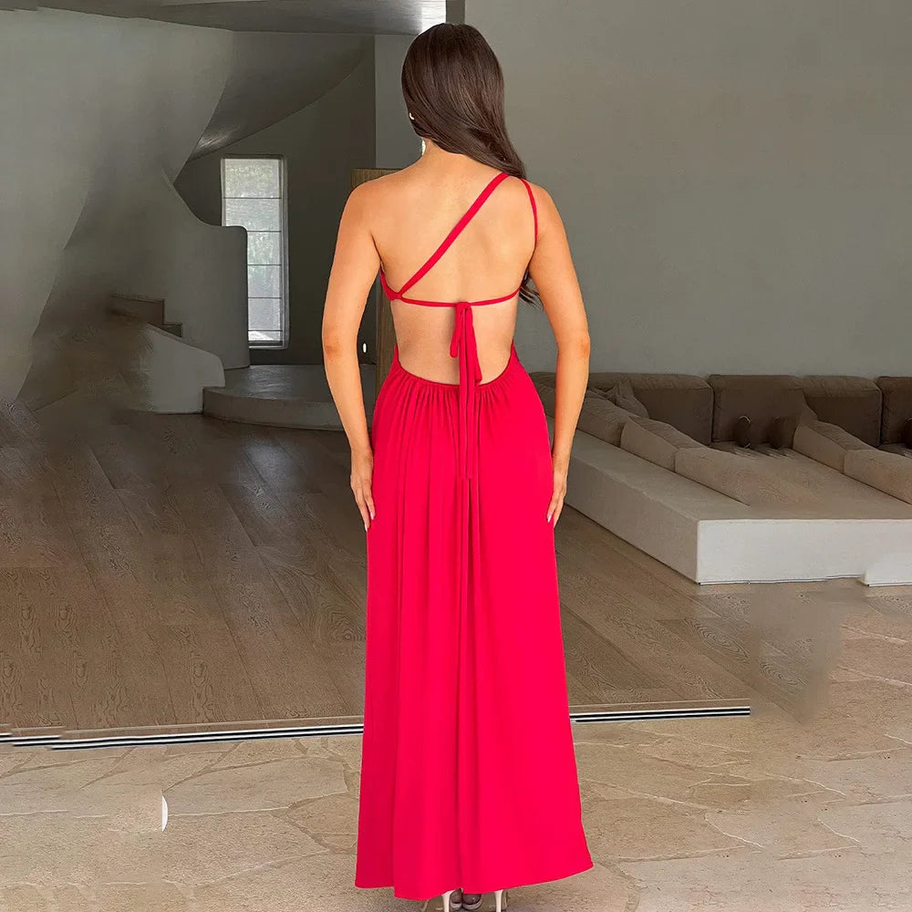 Red Backless Off Shoulder Bodycon Maxi Party Dress - Fashionpara