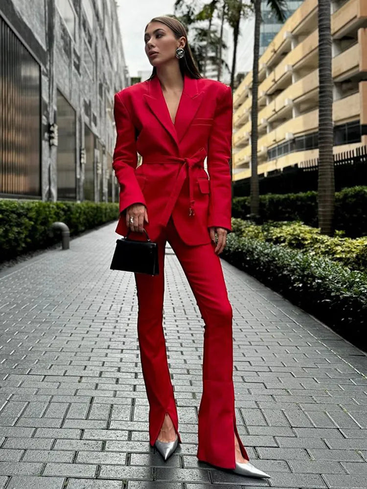 High Waist Red Lapel Suit Coat