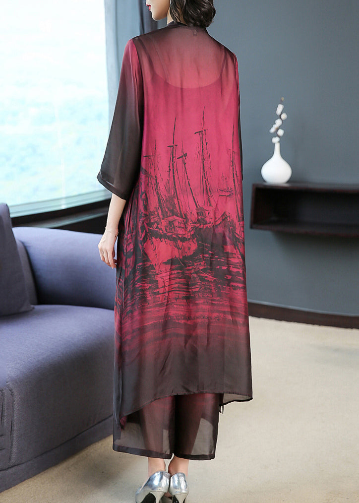 Brushstroke Print Mandarin Collar Button Front Maxi Dress - View 4