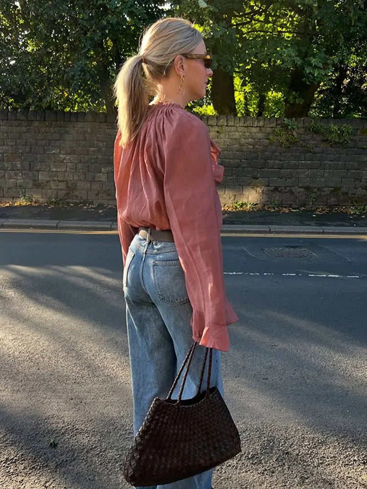 Flared Sleeve Cropped Blouse