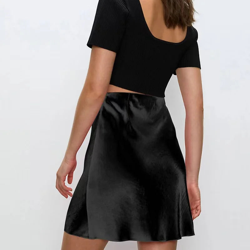 Satin Side Zipper Slim Skirt