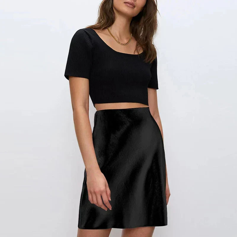 Satin Side Zipper Slim Skirt black / S skirts-250223