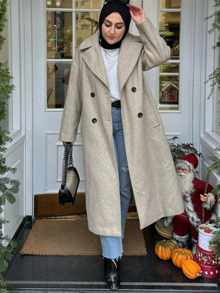 Lace-Up Mao Collar Big Lapel Overcoat - Fashionpara