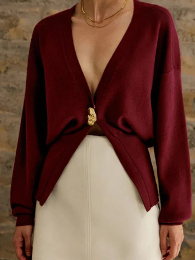 Loose Hollow Out V-Neck Knit Cardigan