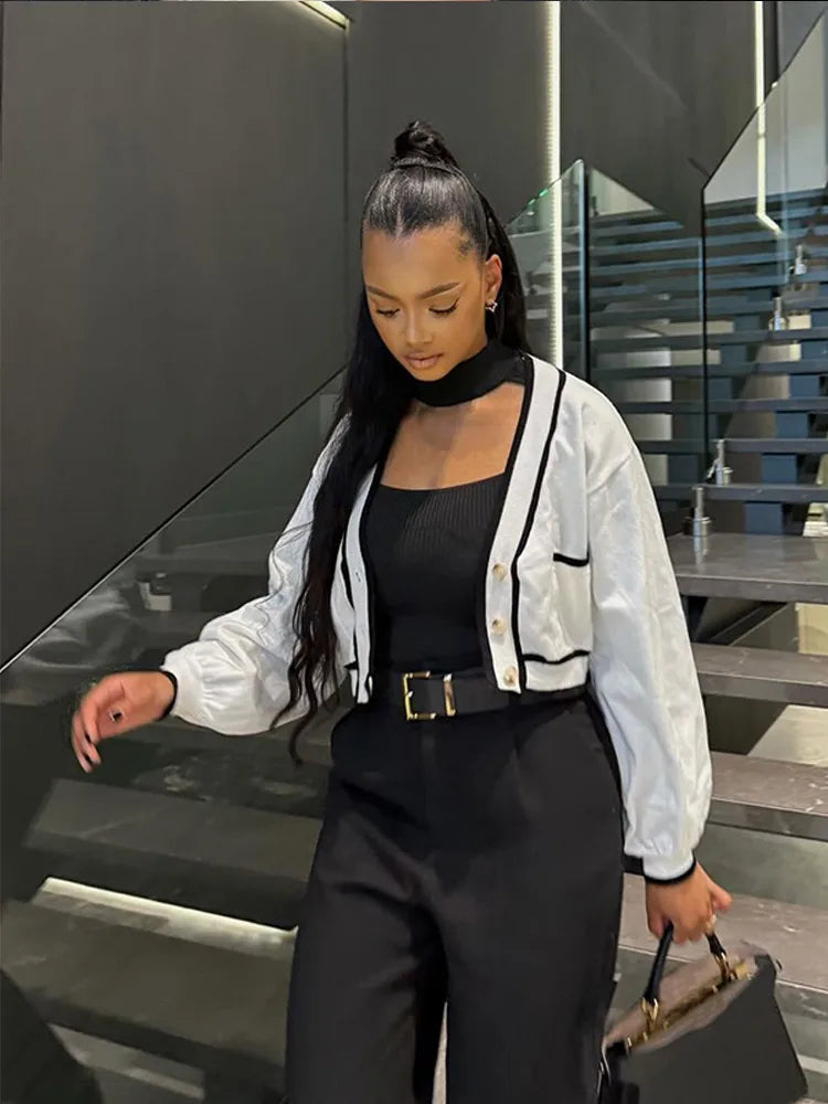 V-neck Cropped Contrasting Cardigan