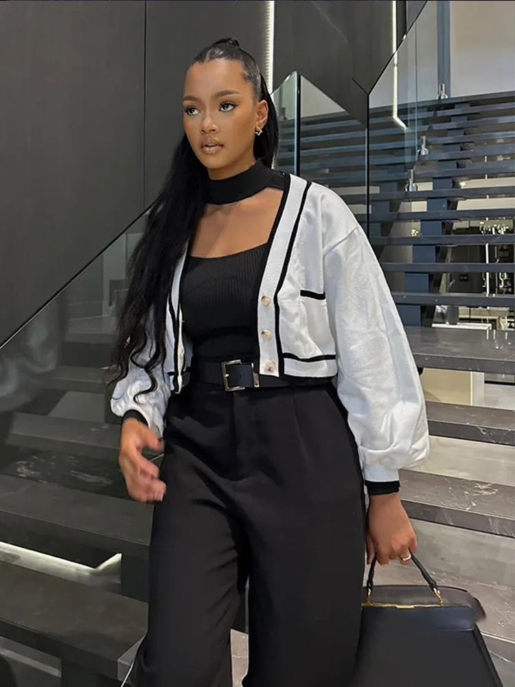V-neck Cropped Contrasting Cardigan