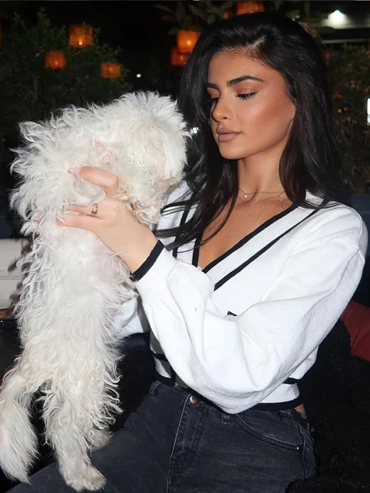 V-neck Cropped Contrasting Cardigan