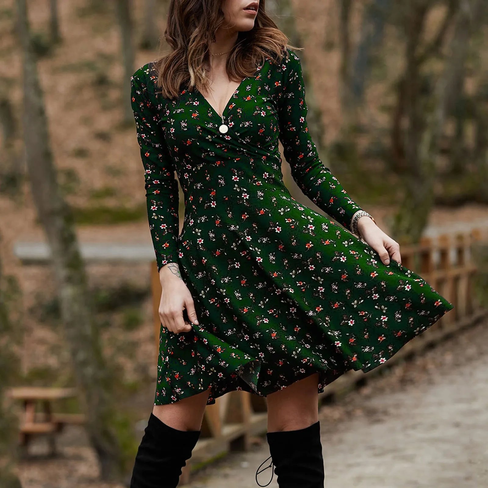 Retro Floral Swing Midi Floral Dress