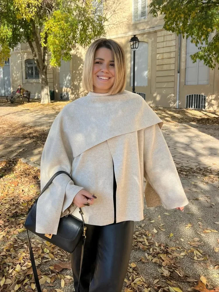 White Woolen Coat with Scarf Collar