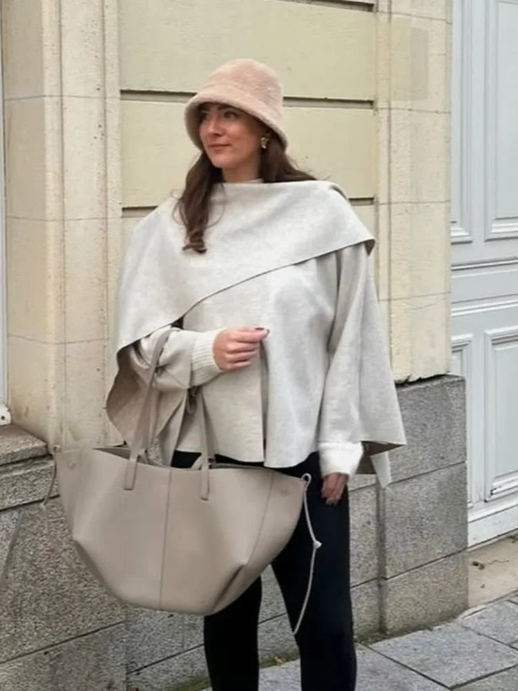 White Woolen Coat with Scarf Collar