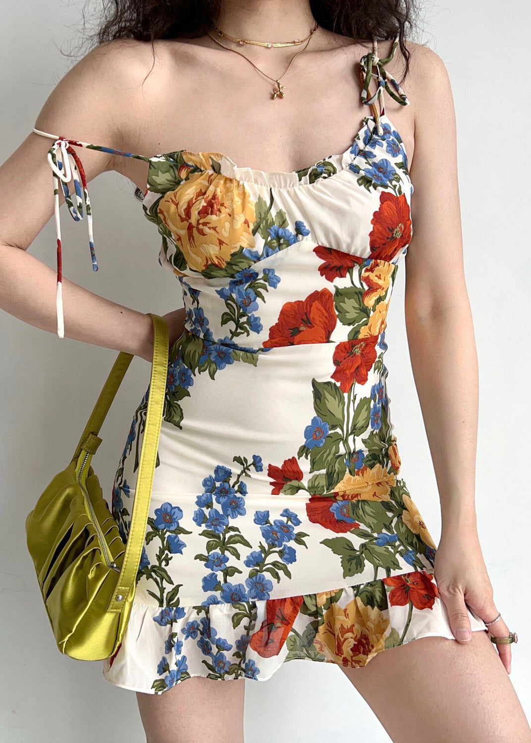 Chiffon Floral Ruffle Mini Dress