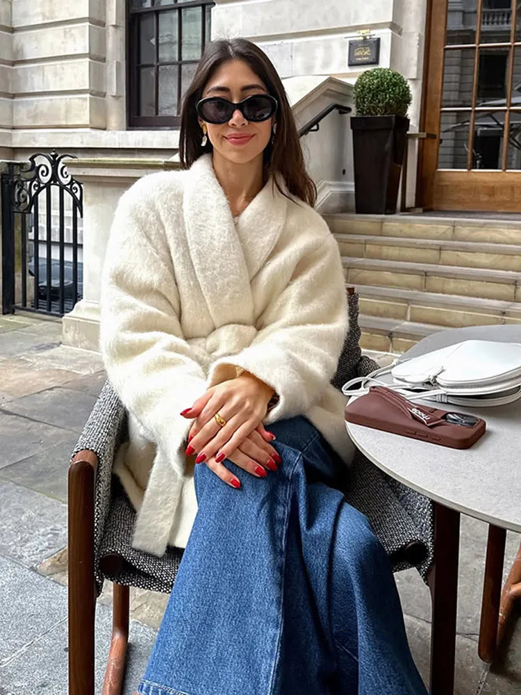 White Woolen Blends Short Coat