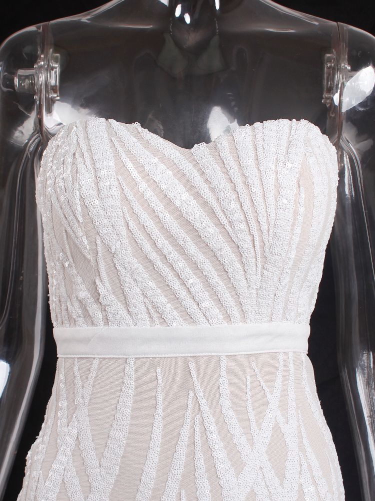Patterned Sequin Strapless Sweetheart Mermaid Gown 4