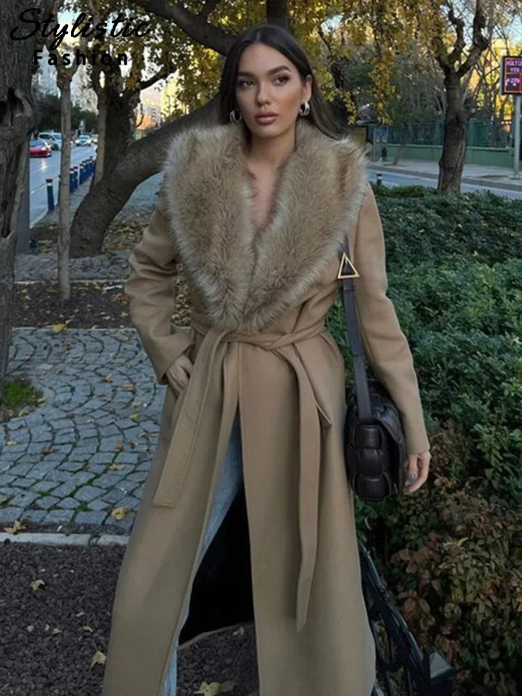 Brown Fluffy Faux Fur Casual Overcoat