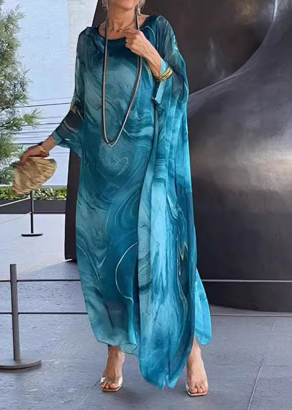 Chiffon Crew Neck Long Sleeve Oversized Kaftan Maxi Dress - View 4