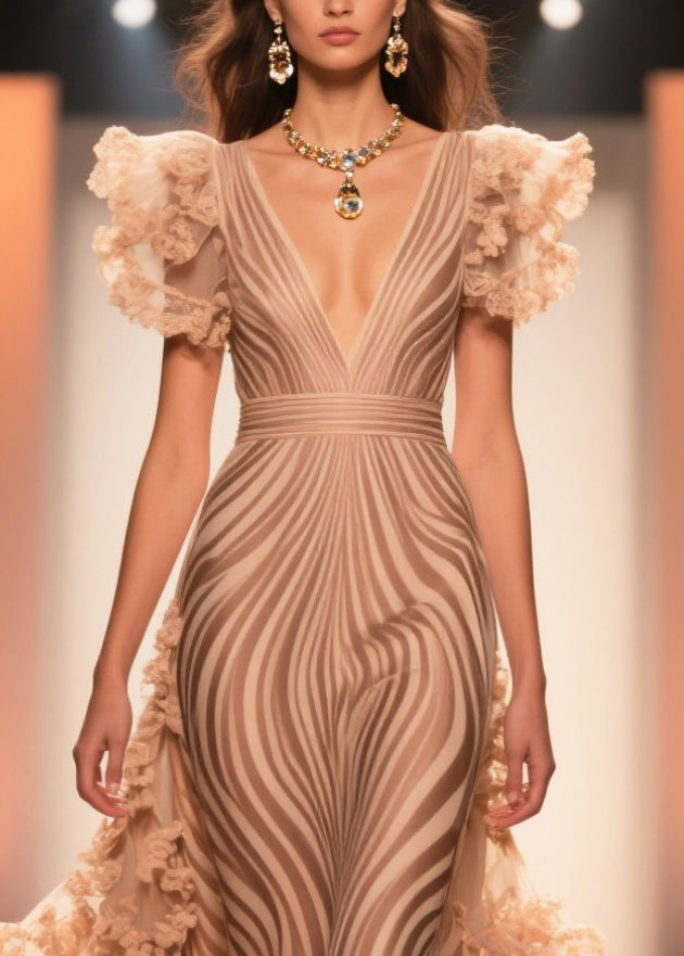 Elegant Zebra Pattern Ruffled Patchwork Chiffon Party Dress Summer - View 2