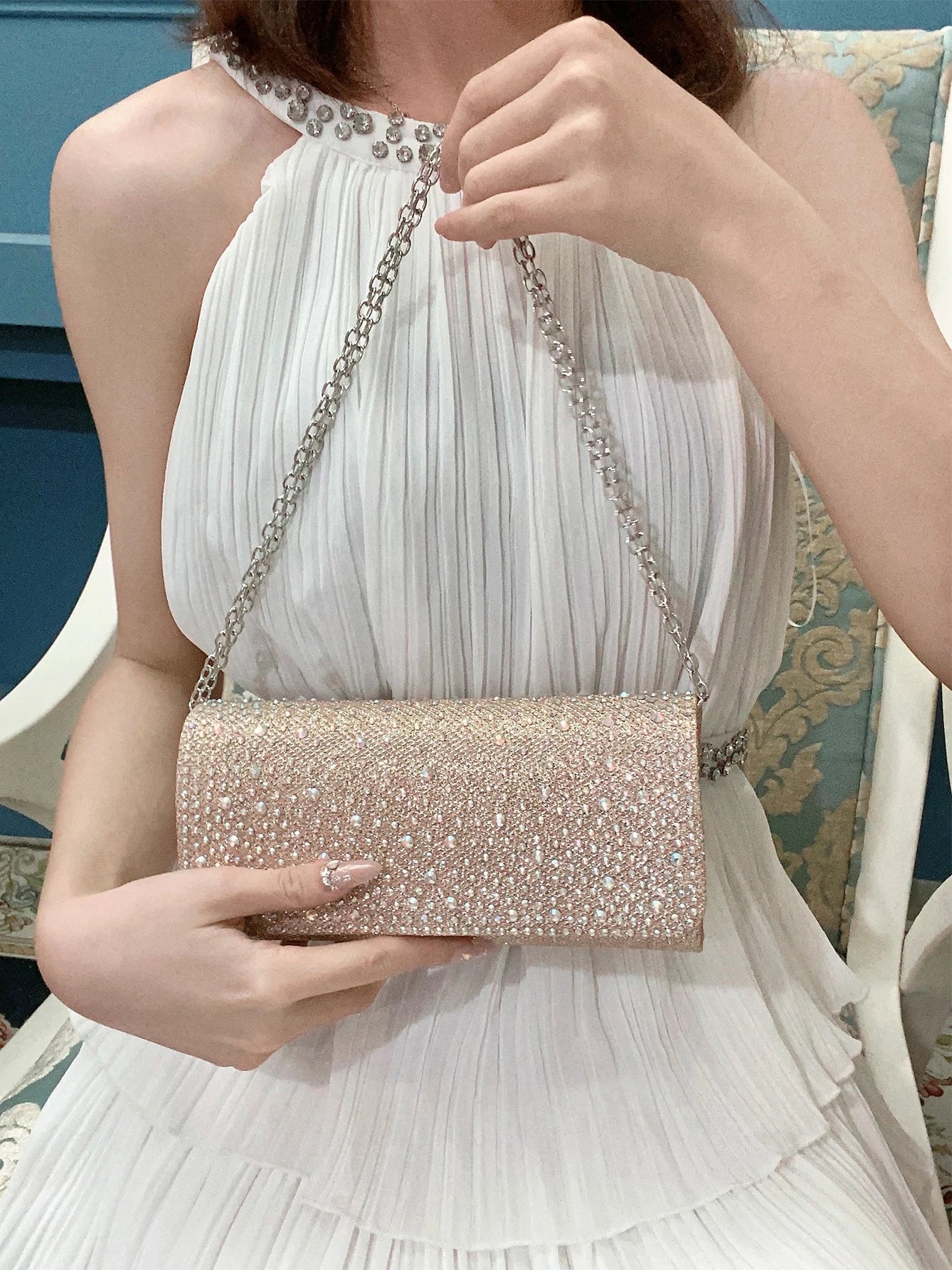Elegant Sparkling Rhinestone Dinner Banquet Envelope Bag