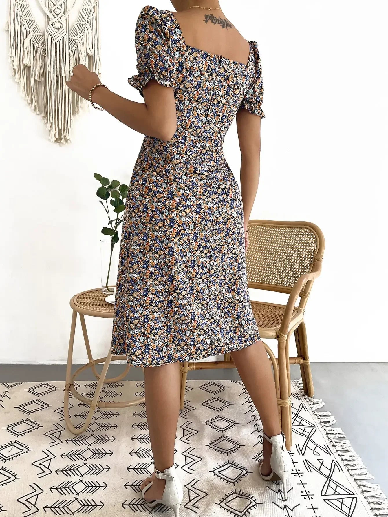 Elegant Pleated A-line Floral Print Casual Dress