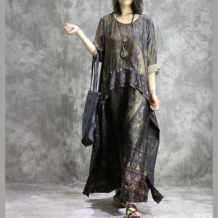 Geometric Triangle Print Border Panel Round Neck 3/4 Maxi Dress - View 2