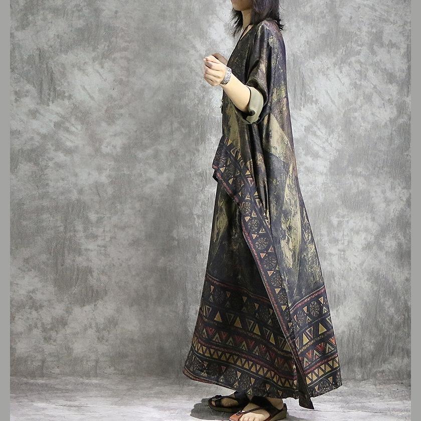 Geometric Triangle Print Border Panel Round Neck 3/4 Maxi Dress - View 4