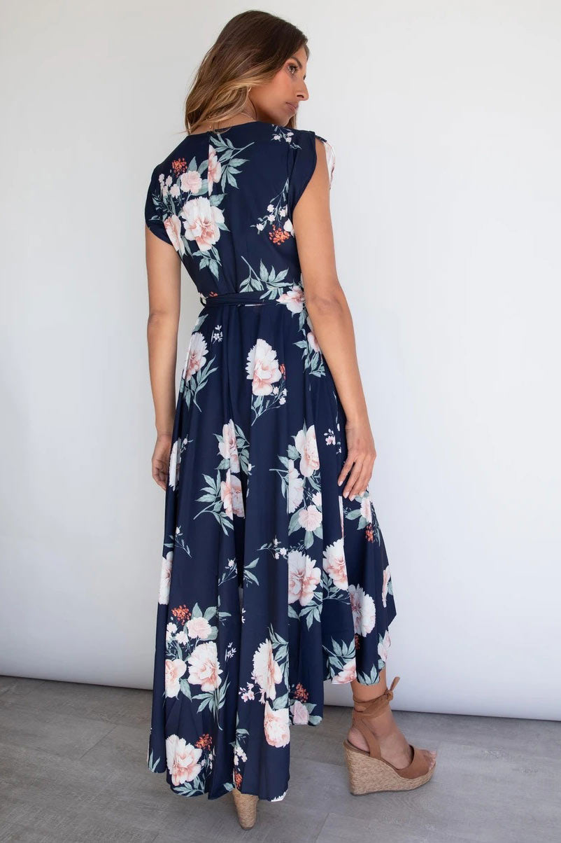 Printed Short Sleeves High Low Maxi Dress 4
