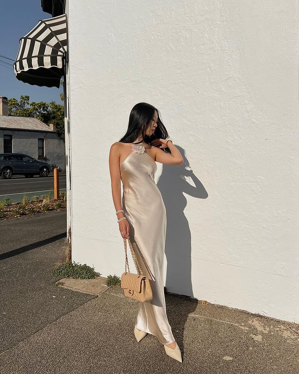 Elora - Satin Halterneck Backless Maxi Dress - View 4