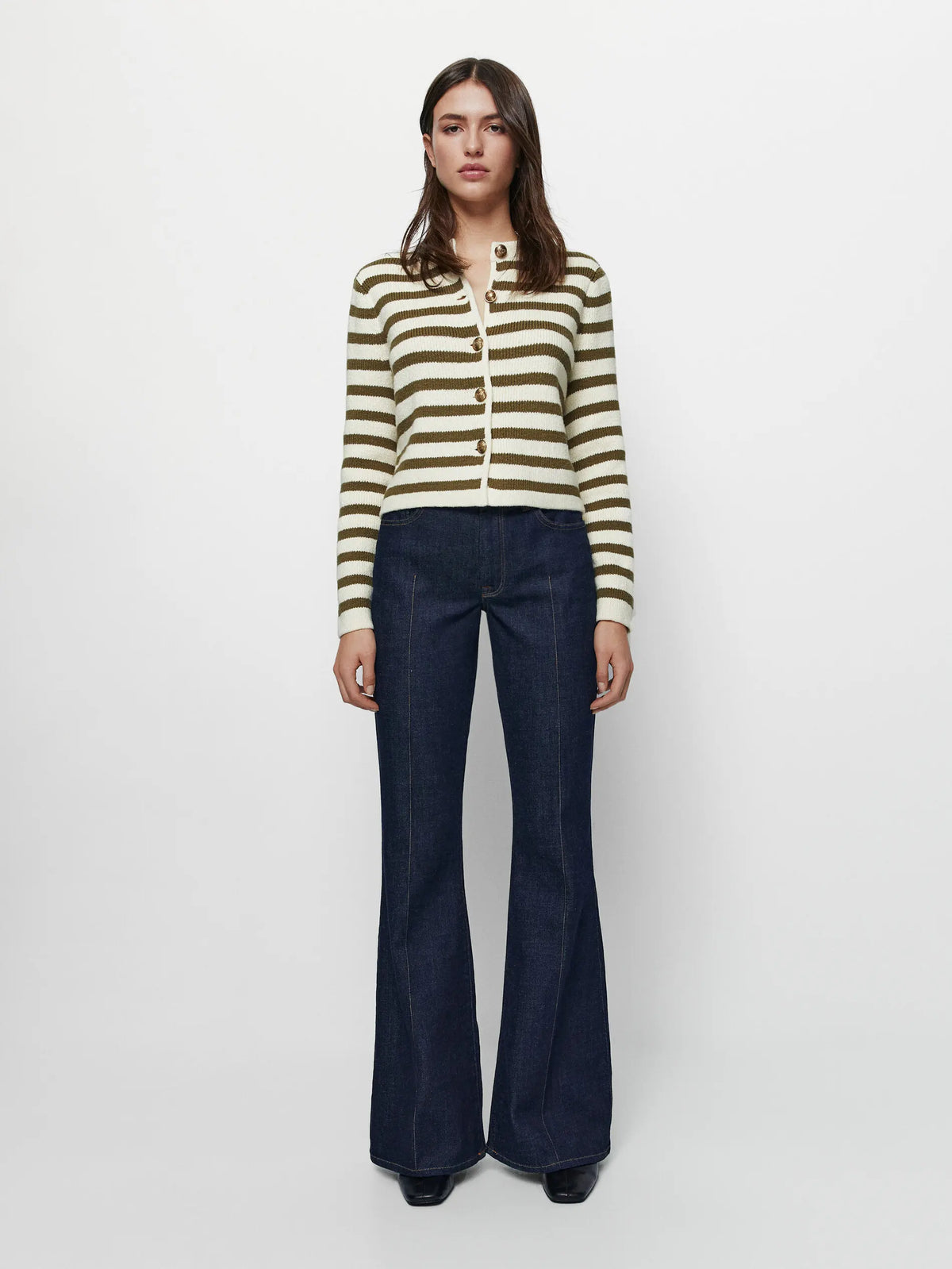 Style Knit with Buckle Stripes Cardigan