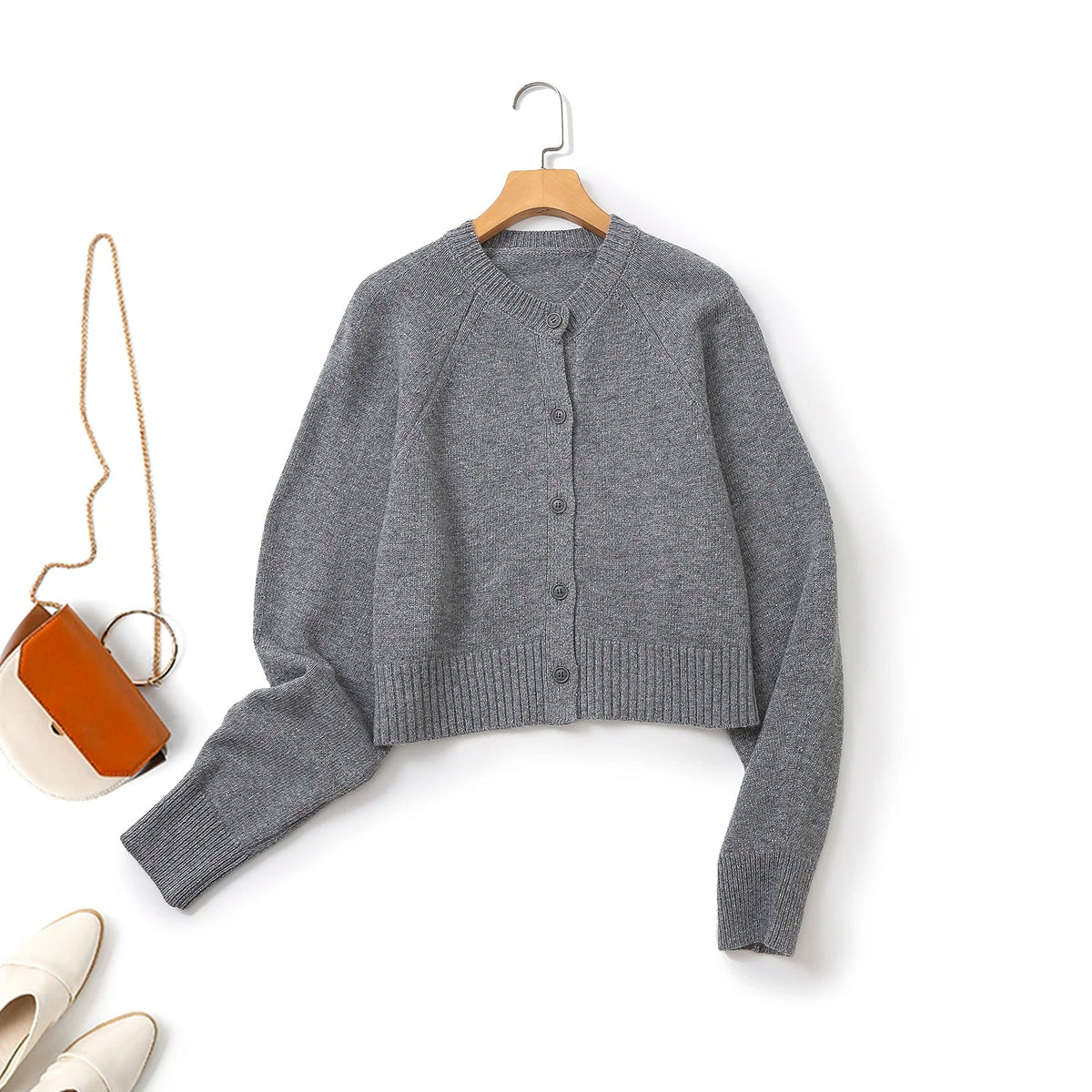 Style Casual Standard Short Round Neck Long Sleeves Cardigan 5