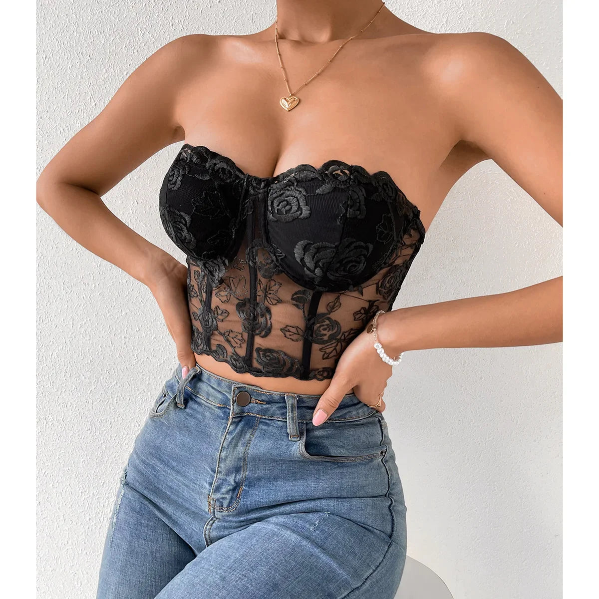 Floral Lace Backless Short Y2K Sexy Crop Top
