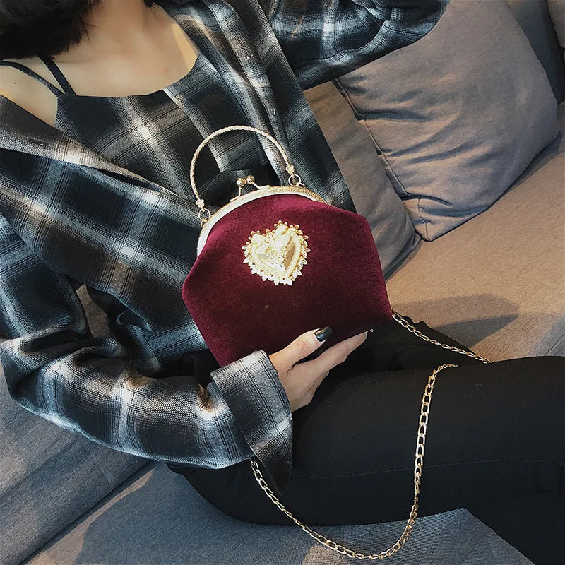 Shiny Heart Shape Evening Clutch Chain Shoulder Bag