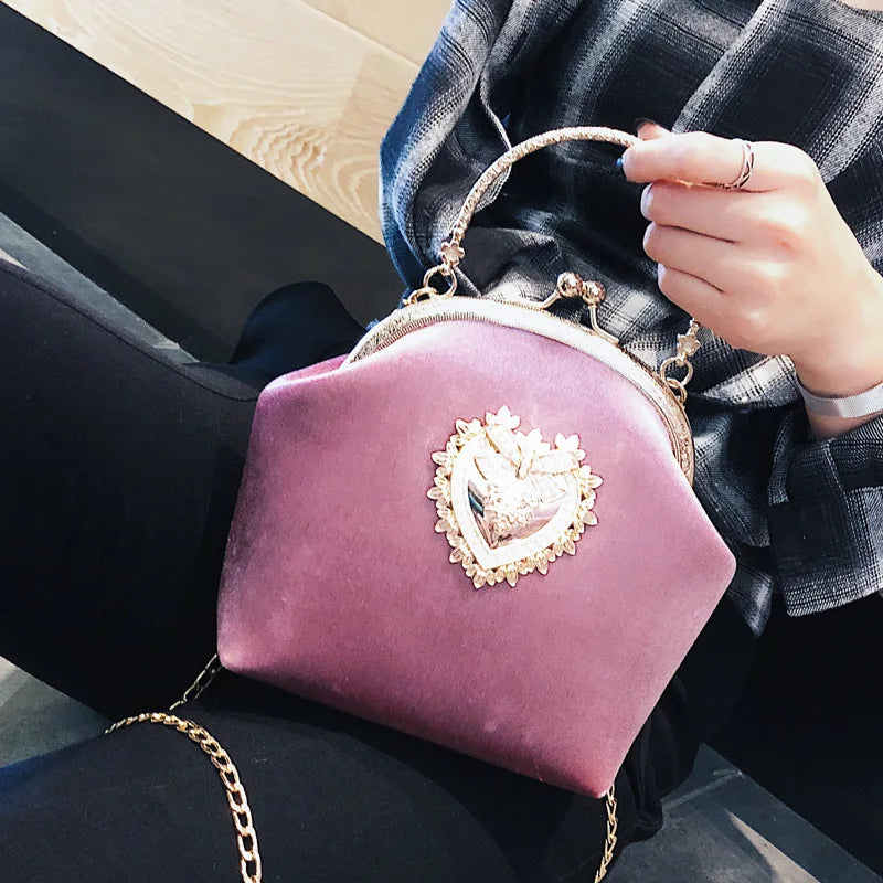 Shiny Heart Shape Evening Clutch Chain Shoulder Bag