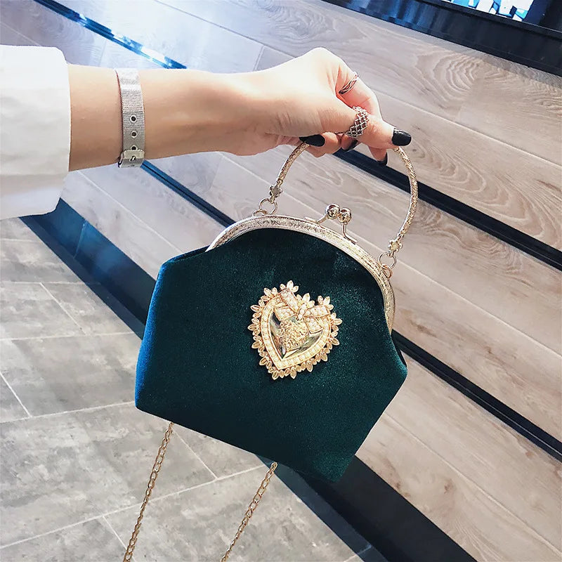 Shiny Heart Shape Evening Clutch Chain Shoulder Bag