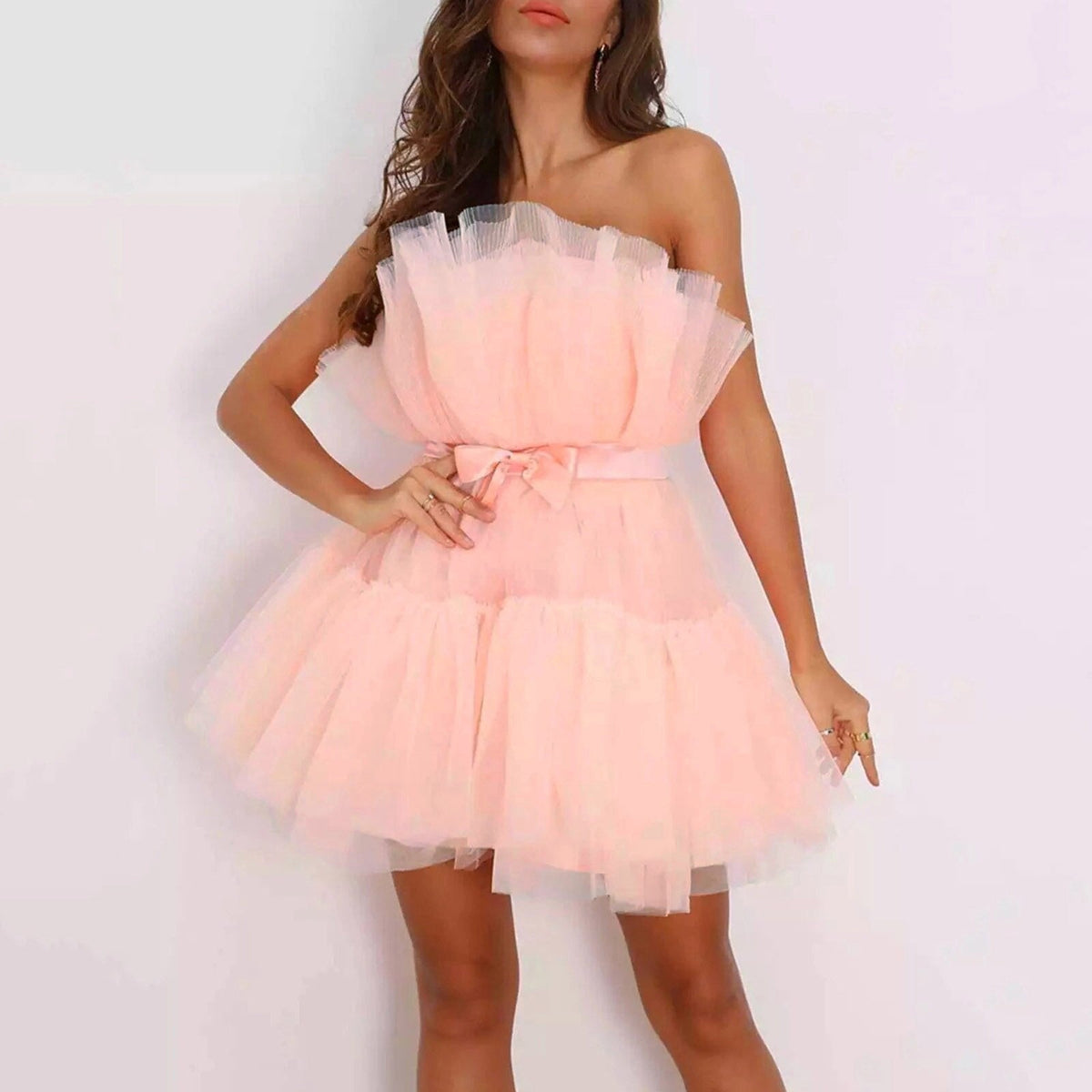 Tulle Strapless Ruffle Tiered A-Line Mini Dress 7