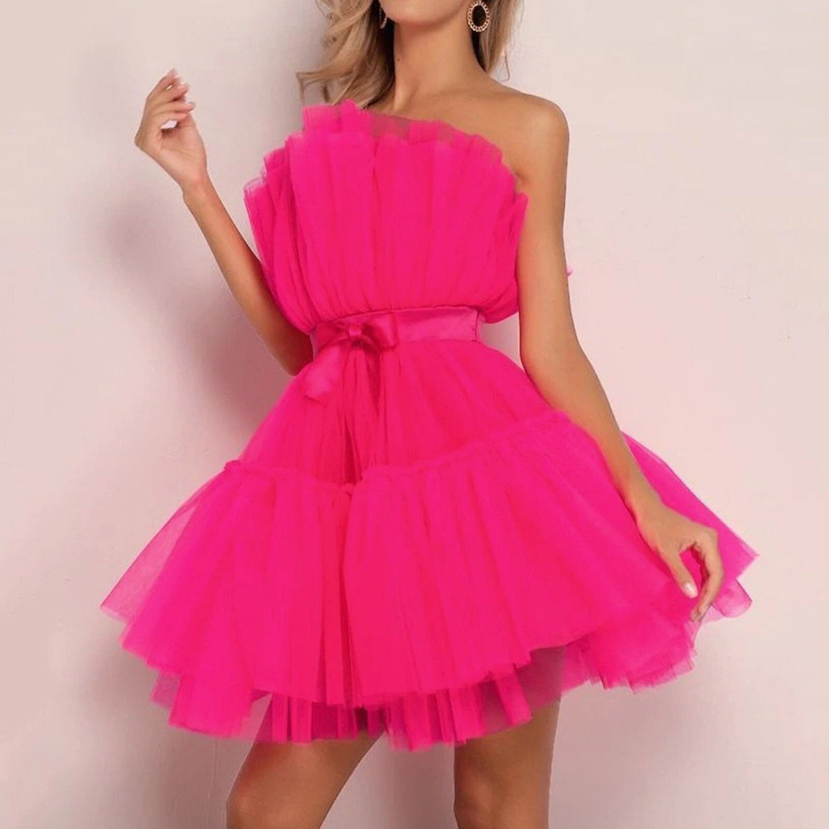 Tulle Strapless Ruffle Tiered A-Line Mini Dress 9