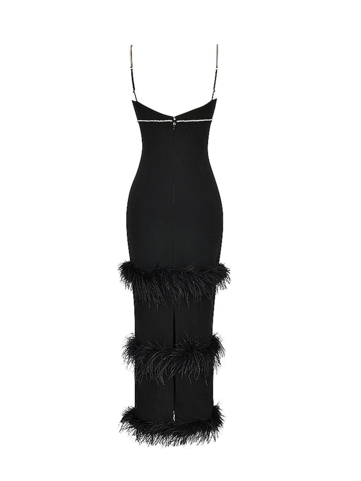 Rhinestone V-Neck Feather-Trim Bandage Maxi Dress 8