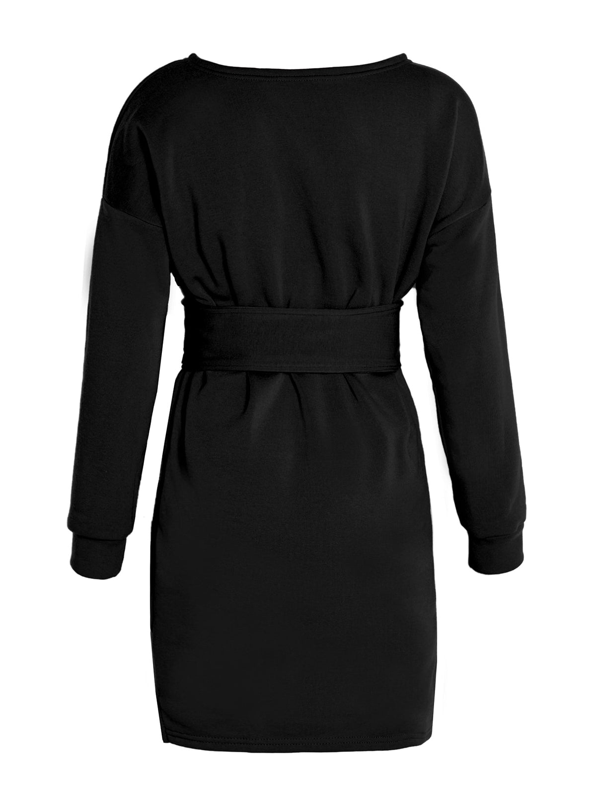 Boat Neck Long Sleeve Lace-Up Knit Mini Dress