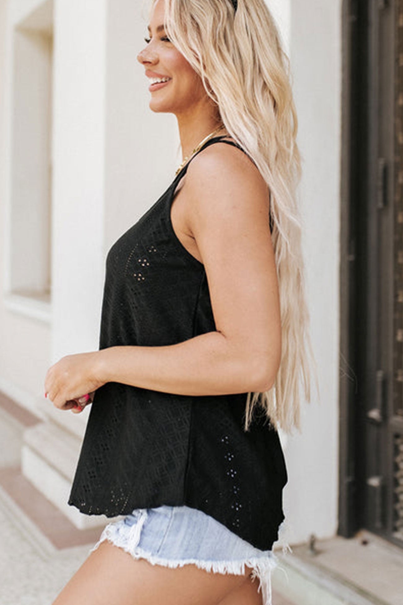 Eyelet Strappy Scoop-Neck Tank Top