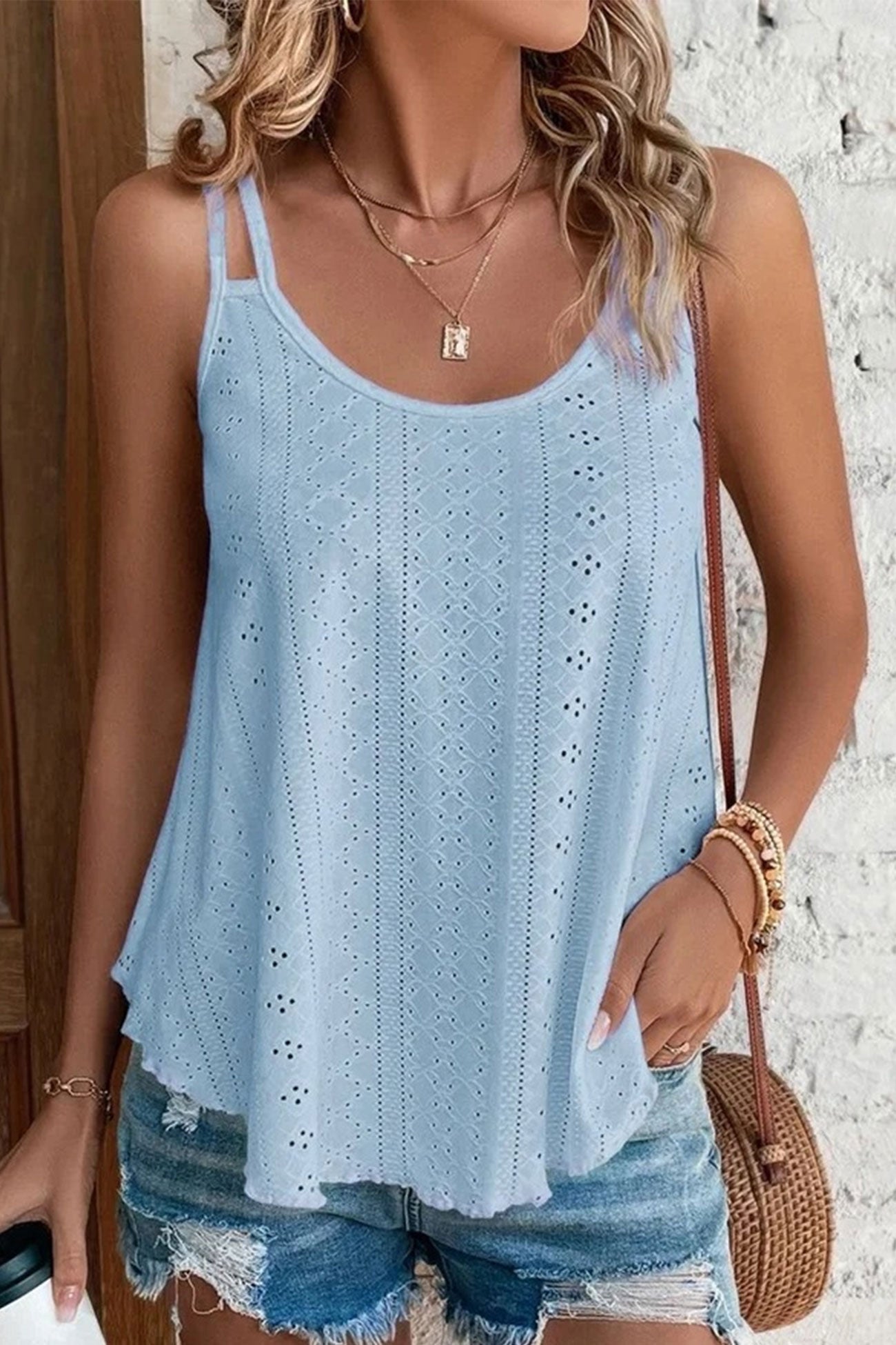 Eyelet Strappy Scoop-Neck Tank Top