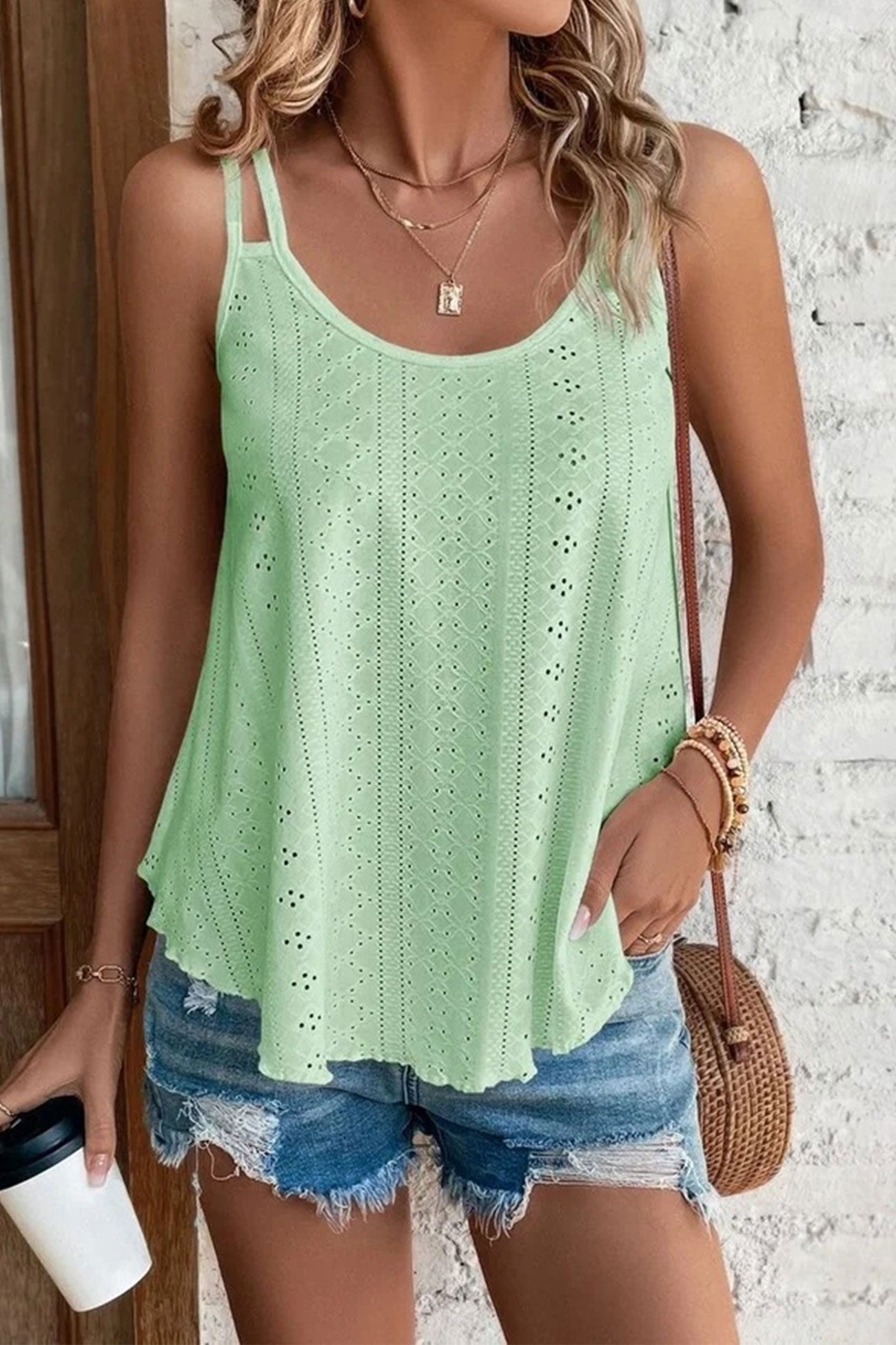Eyelet Strappy Scoop-Neck Tank Top
