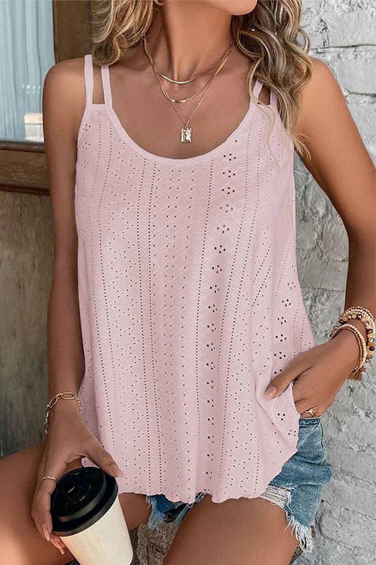 Eyelet Strappy Scoop-Neck Tank Top
